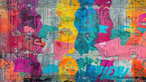 Seamless Graffiti Pattern on Weathered Concrete Wall: Vibrant Urban Art