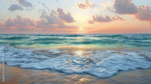 Sunrise over beach in Cancun realistic
