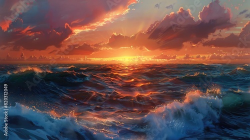 sunset in the sea realistic