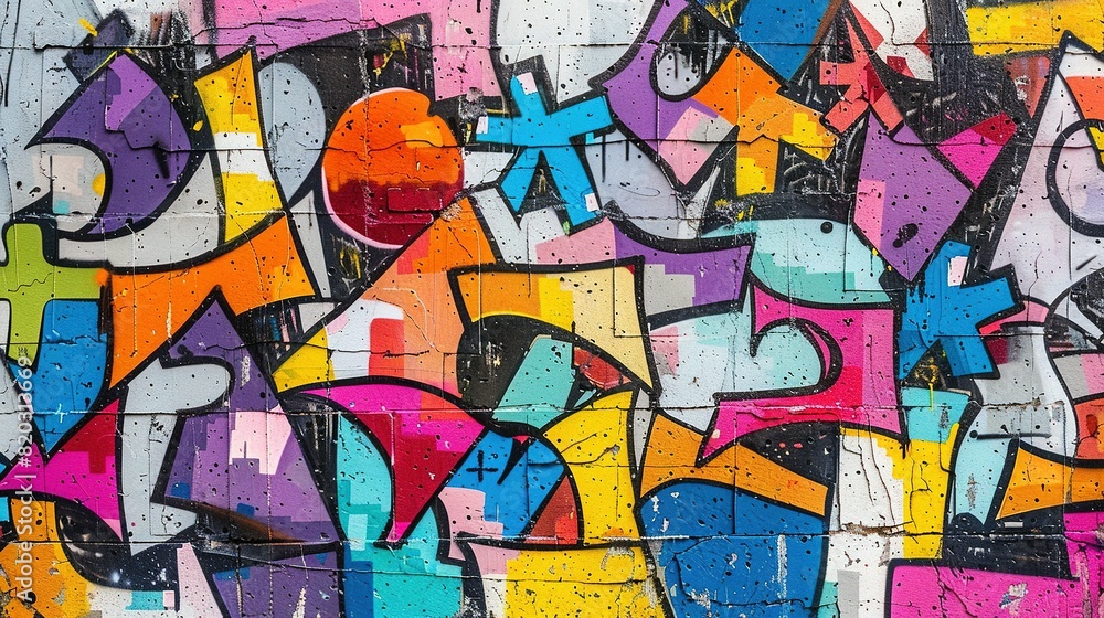 Obraz premium Urban Graffiti Art: Vibrant, Seamless Pattern on Weathered Wall