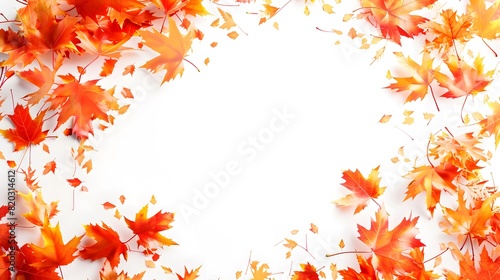 An abstract autumn background with copy space A frame of vibrant fall leaves on white   © Ziyan