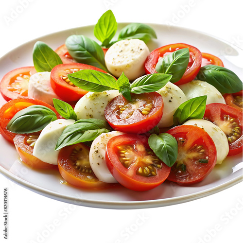 Caprese salad with tomatoes basil and fresh mozz Isolated on transparent background