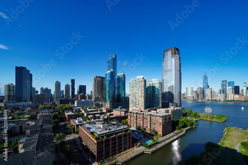 Aerial view of Jersey City and New York.