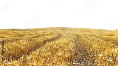 Endless ripe wheat fields panoramic view, cut out photo