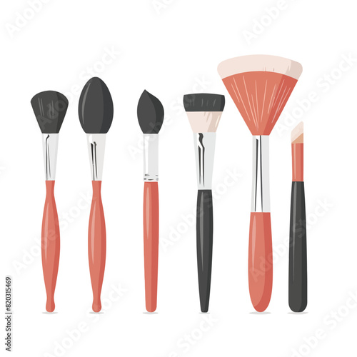 vector illustrations for collection brushes for beauty accessories with different colors

