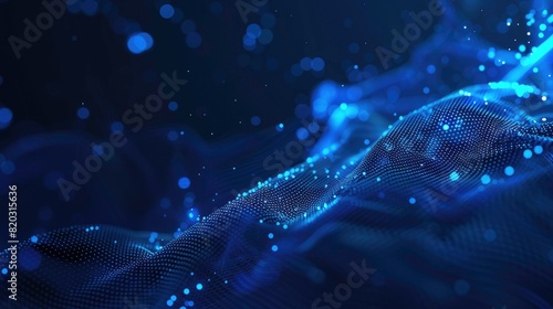 Abstract dark blue technical background. Technology background with line and dot particles surface. Futuristic digital innovation background.