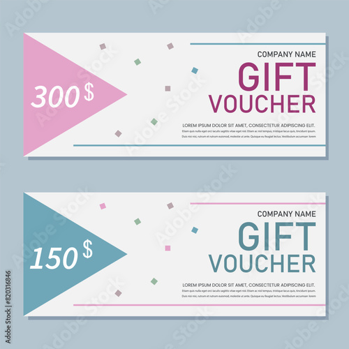 Gift certificates with a simple design. Promotional coupon templates.