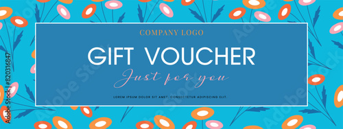 Gift voucher template. Gift certificate on a floral abstract background.