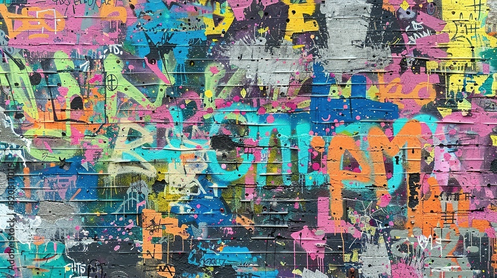 Urban Street Art: Seamless Pattern of Vibrant Graffiti on Weathered Wall Urban Street Art: Seamless Pattern of Vibrant Graffiti on Weathered Wall