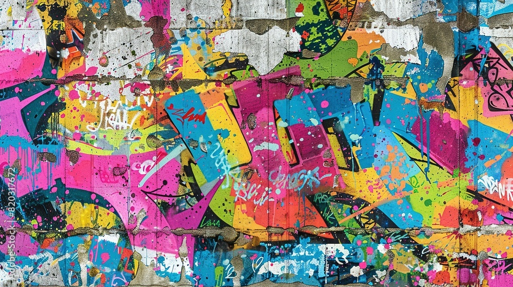 Vibrant Graffiti Art Pattern on Weathered Concrete: Urban Street Art Seamless Design Vibrant Graffiti Art Pattern on Weathered Concrete: Urban Street Art Seamless Design