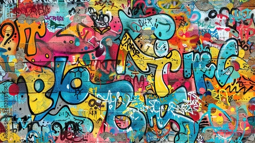 Vibrant Graffiti Art Pattern on Weathered Concrete  Urban Street Art Seamless Design
