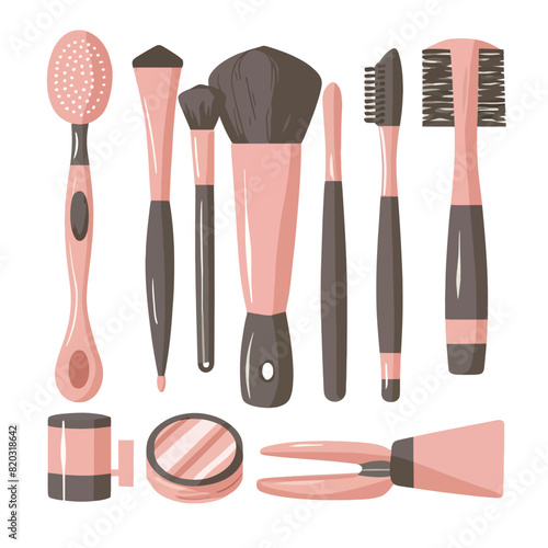 vector illustrations for collection brushes for beauty accessories with different colors

