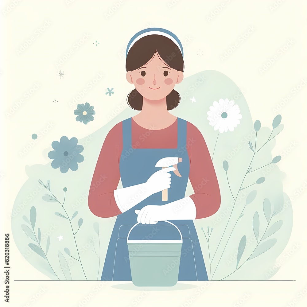 Dedicated Housekeeper: Illustration of a Professional at Work Dedicated Housekeeper: Illustration of a Professional at Work