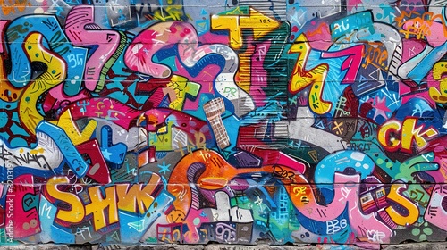 Weathered Concrete Wall with Vibrant Graffiti  Seamless Urban Art Pattern