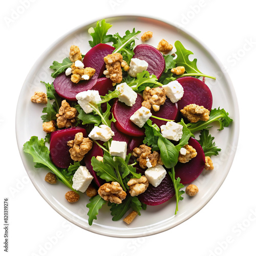 Beet and goat cheese salad with walnuts Isolated on transparent background