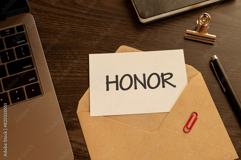 There is word card with the word HONOR. It is as an eye-catching image. There is word card with the word HONOR. It is as an eye-catching image.