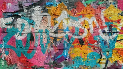 Colorful Urban Graffiti Pattern on Weathered Concrete Wall