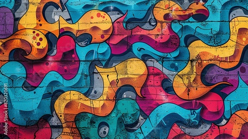 Colorful Urban Graffiti Pattern on Weathered Concrete Wall