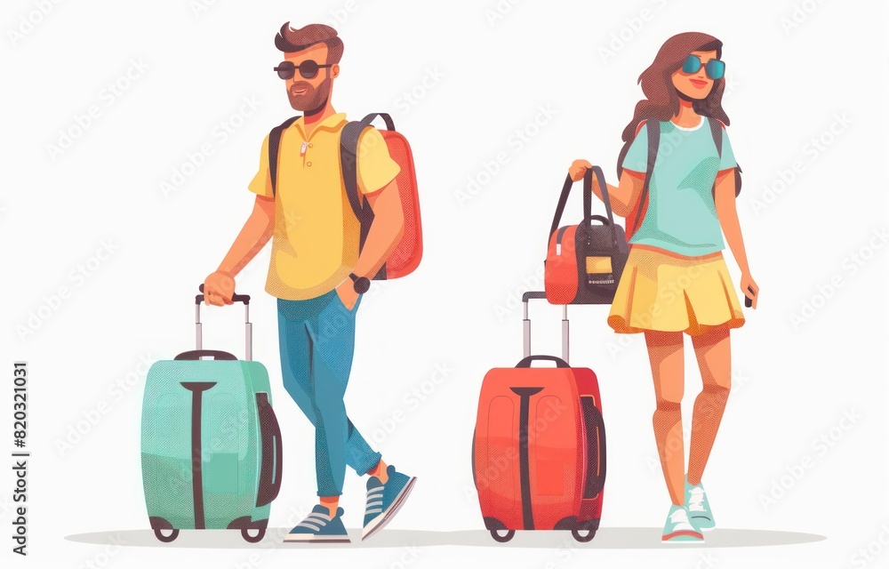 Whimsical wanderlust: amusing cartoons showcase tourists with suitcases, embarking on vibrant vacation escapades filled with fun, discovery, and adventure, exploring the world's wonders. Whimsical wanderlust: amusing cartoons showcase tourists with suitcases, embarking on vibrant vacation escapades filled with fun, discovery, and adventure, exploring the world's wonders.