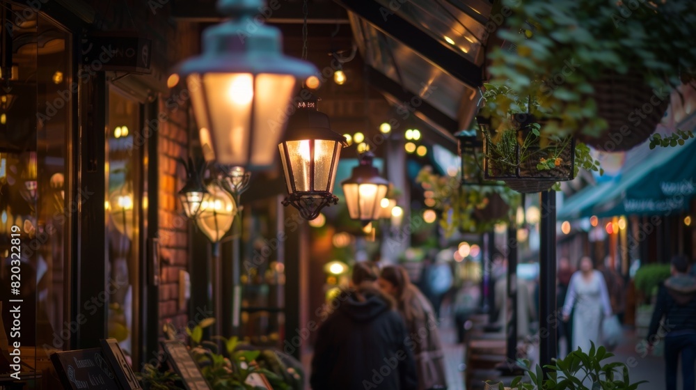 In a busy marketplace the gas lamps provide a warm and inviting ambiance.