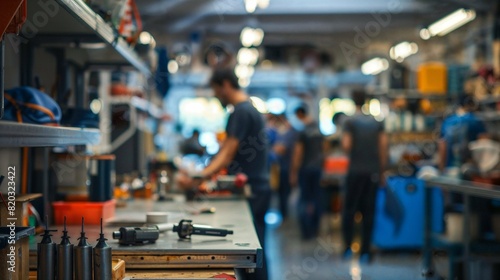 Wallpaper Mural Busy Industrial Workshop with Workers and Machinery Torontodigital.ca
