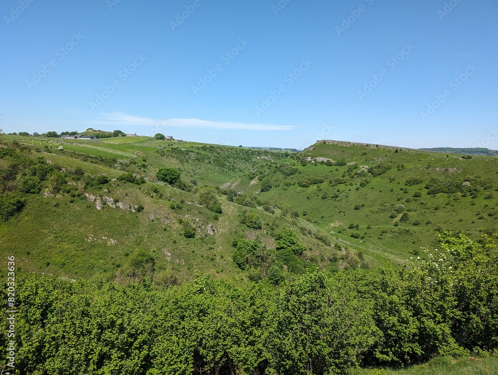 Viewpoint of Cressbrook Dale, in the Peak National Park, Derbyshire