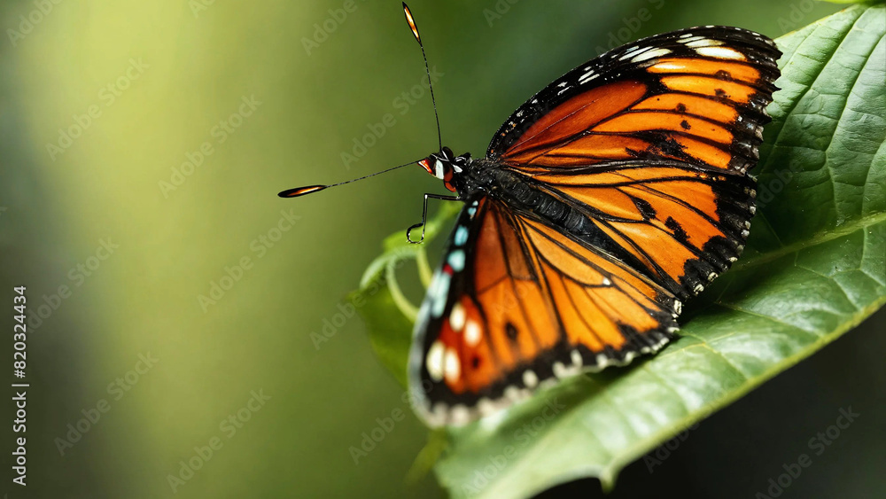 Butterfly with closed wings perched on a leaf 16:9 with copy space Butterfly with closed wings perched on a leaf 16:9 with copy space