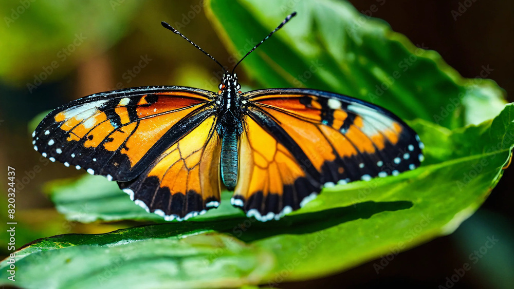 Butterfly with closed wings perched on a leaf 16:9 with copy space Butterfly with closed wings perched on a leaf 16:9 with copy space