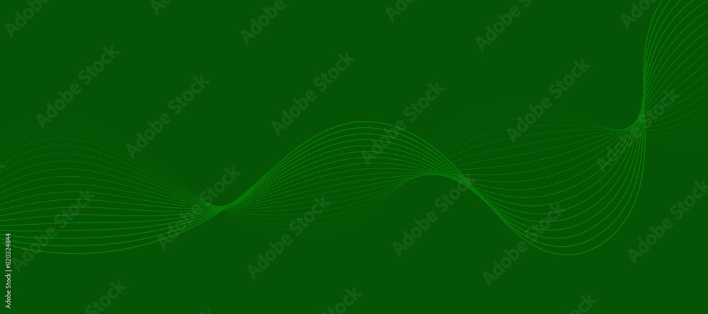 Fototapeta premium Vector abstract green background with dynamic green waves, lines. 