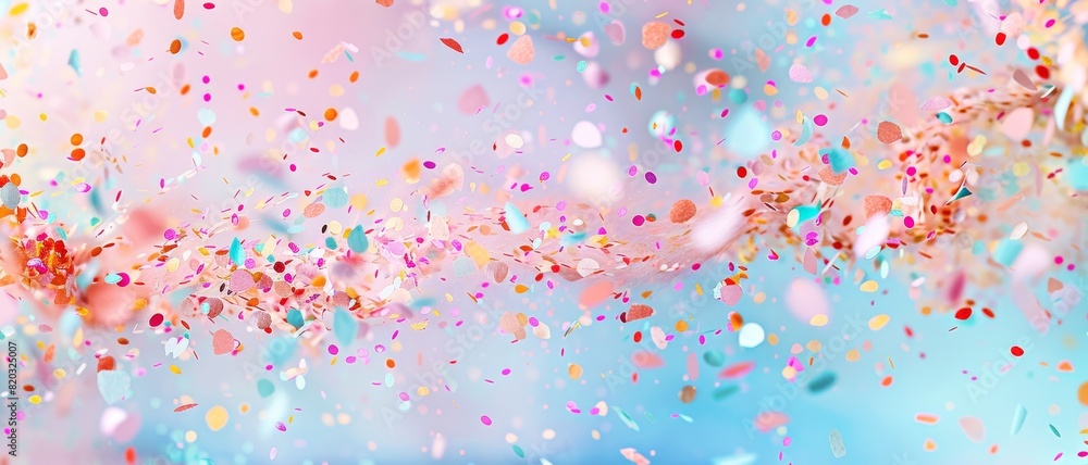 Vibrant confetti in various hues is seen soaring through the air, creating a celebratory atmosphere at a lively event. Colorful confetti flying on bright sky background. Vibrant confetti in various hues is seen soaring through the air, creating a celebratory atmosphere at a lively event. Colorful confetti flying on bright sky background.
