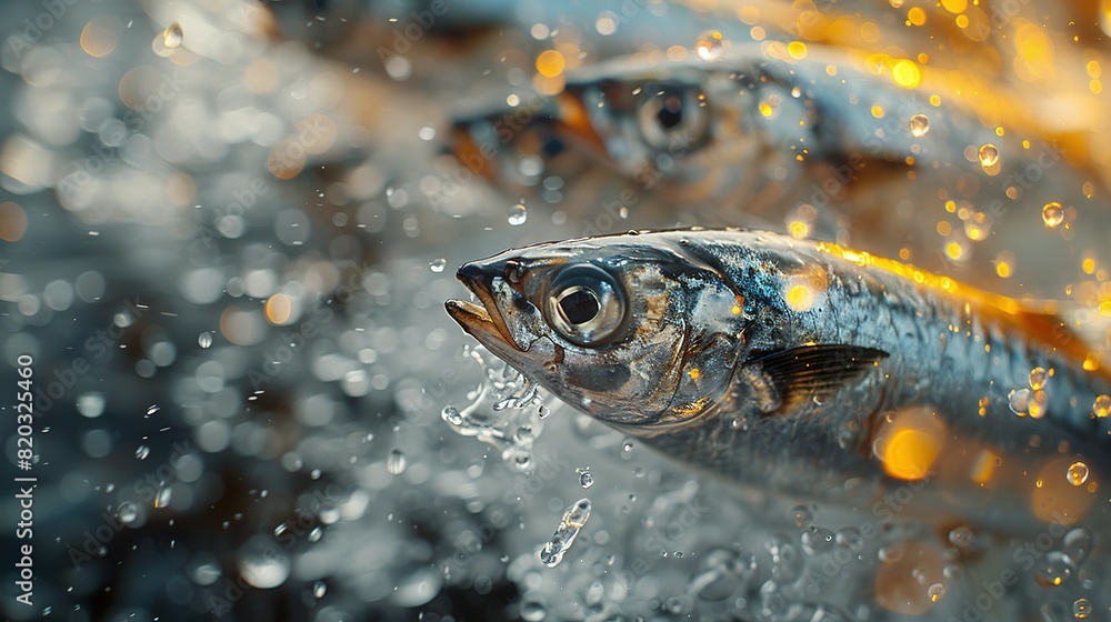 Innovative Composition: Thin Sardines Hovering in Air, Enhanced by Light Reflections Innovative Composition: Thin Sardines Hovering in Air, Enhanced by Light Reflections