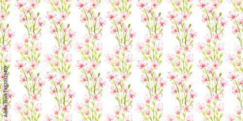 Flowers small pink vertical stripes pattern watercolor illustration. Summer meadow floral print element with wildflowers. Isolated from the background. Element for textile, wallpaper