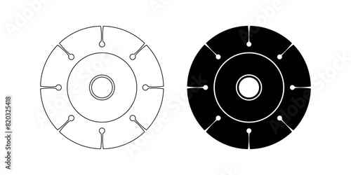 outline silhouette Diamond disc icon set isolated on white background