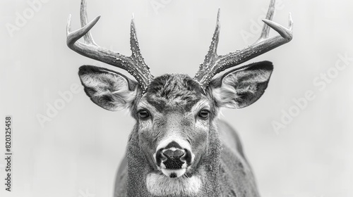 Hunting deer head, vintage monochrome, white background photo