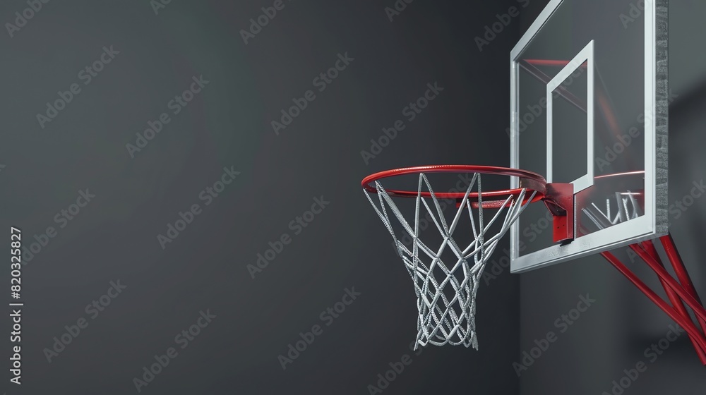 A basketball hoop is isolated against a neutral gray background.