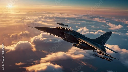 the aerial high view of a Fighting jet. top view fighting jet in a very close view photo