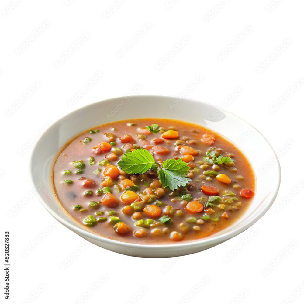 Lentil soup with carrots and celery on white plate Isolated on transparent background Lentil soup with carrots and celery on white plate Isolated on transparent background