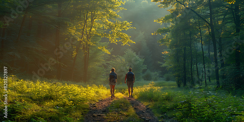 Nature's Healing Touch: Forest Hiking Adventure - Two Friends Bonding