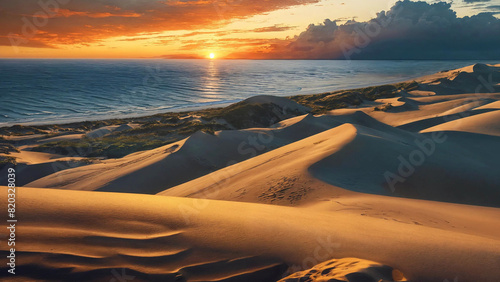 Fototapeta Naklejka Na Ścianę i Meble -  Sunset view of sand dunes 16:9 with copyspace