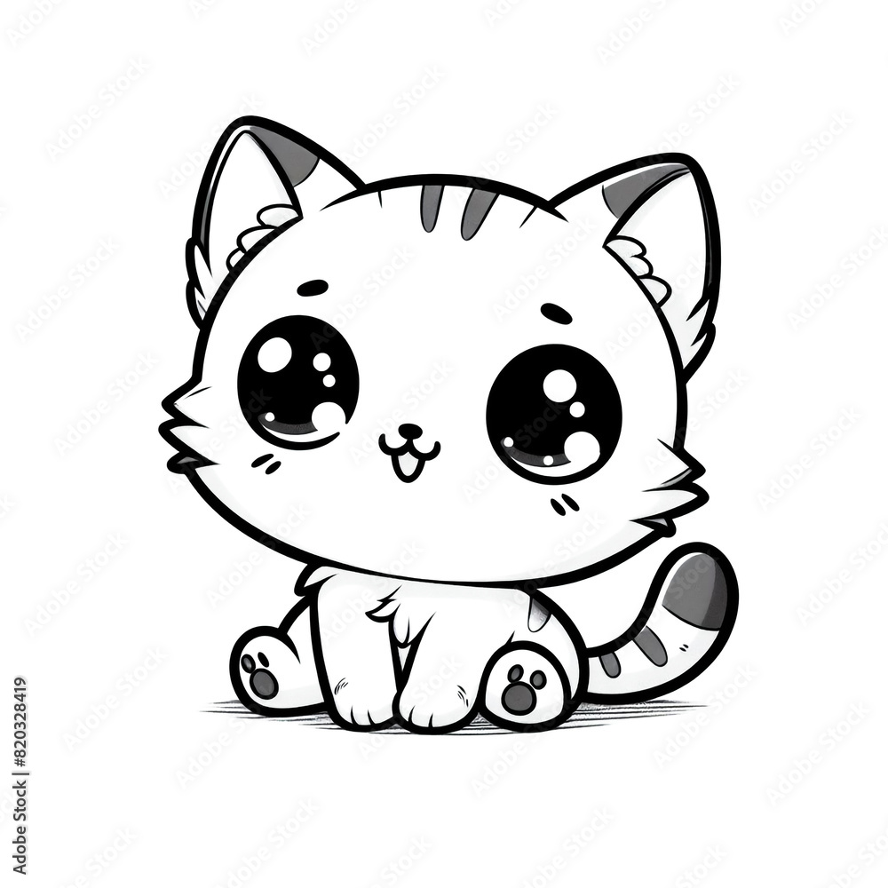Fototapeta premium Cartoon of a cat with simple lines for children to color book pages. Drawing for vectorization