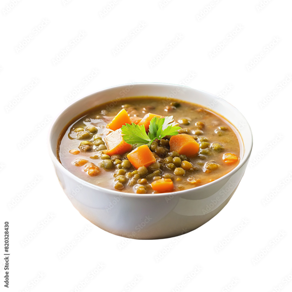Lentil soup with carrots and celery on white plate Isolated on transparent background Lentil soup with carrots and celery on white plate Isolated on transparent background