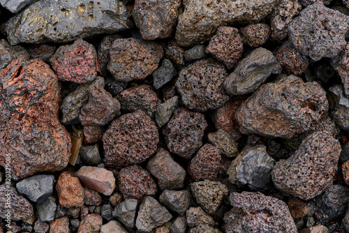 Volcanic stones different textures and colors