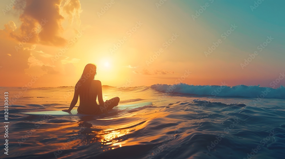 sexy woman playing surfboard at sunset sexy woman playing surfboard at sunset