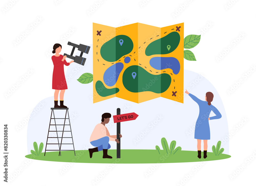 Travel and delivery with GPS navigation on digital map, tourism. Tiny ...