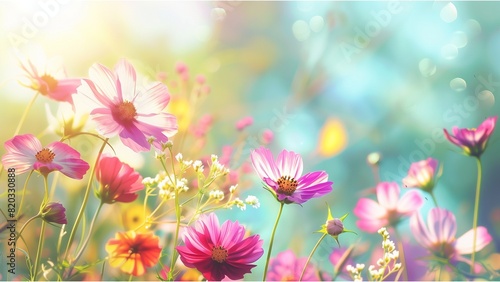 meadow flowers in early sunny fresh morning. Vintage autumn landscape background. colorful beautiful fall flowers magical