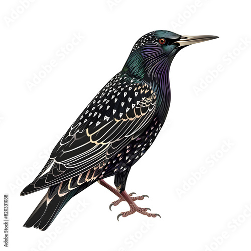 Vector 3D illustration of a common starling bird on a white background. Suitable for crafting and digital design projects.[A-0003]