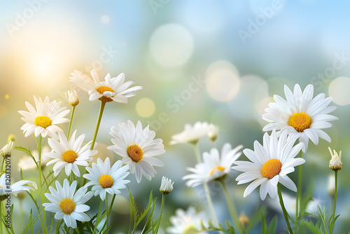 Sunny meadow with blooming daisies