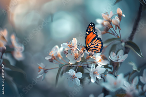Monarch butterfly on white blossoms © ALEXSTUDIO