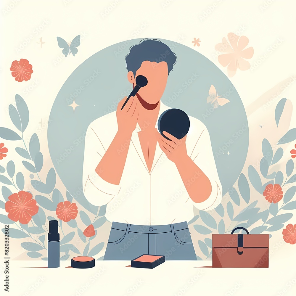 Exploring Creativity: Illustration of a Boy Experimenting with Makeup Exploring Creativity: Illustration of a Boy Experimenting with Makeup