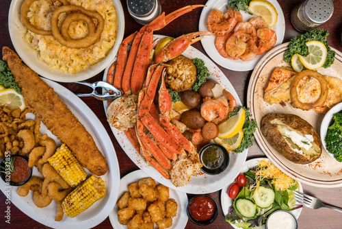 Seafood platter flat lay